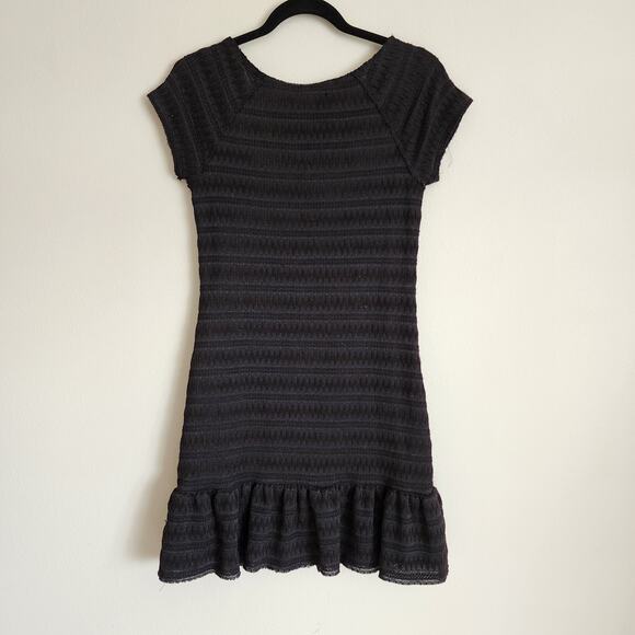 Free People Drop Waist Black Scoopneck Knit Short Sleeve Mini Dress Medium - Picture 2 of 9